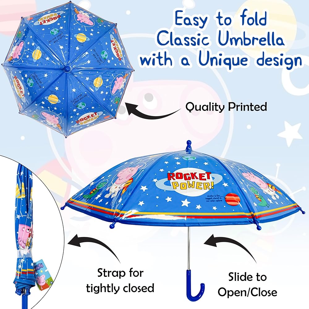 SRV Hub George Pig – Parapluie En PVC Pour Enfants, 60 Cm, Parapluie Classique Coupe-vent Pour Garçons Pour Toutes Les Saisons, Parfait Pour Les
