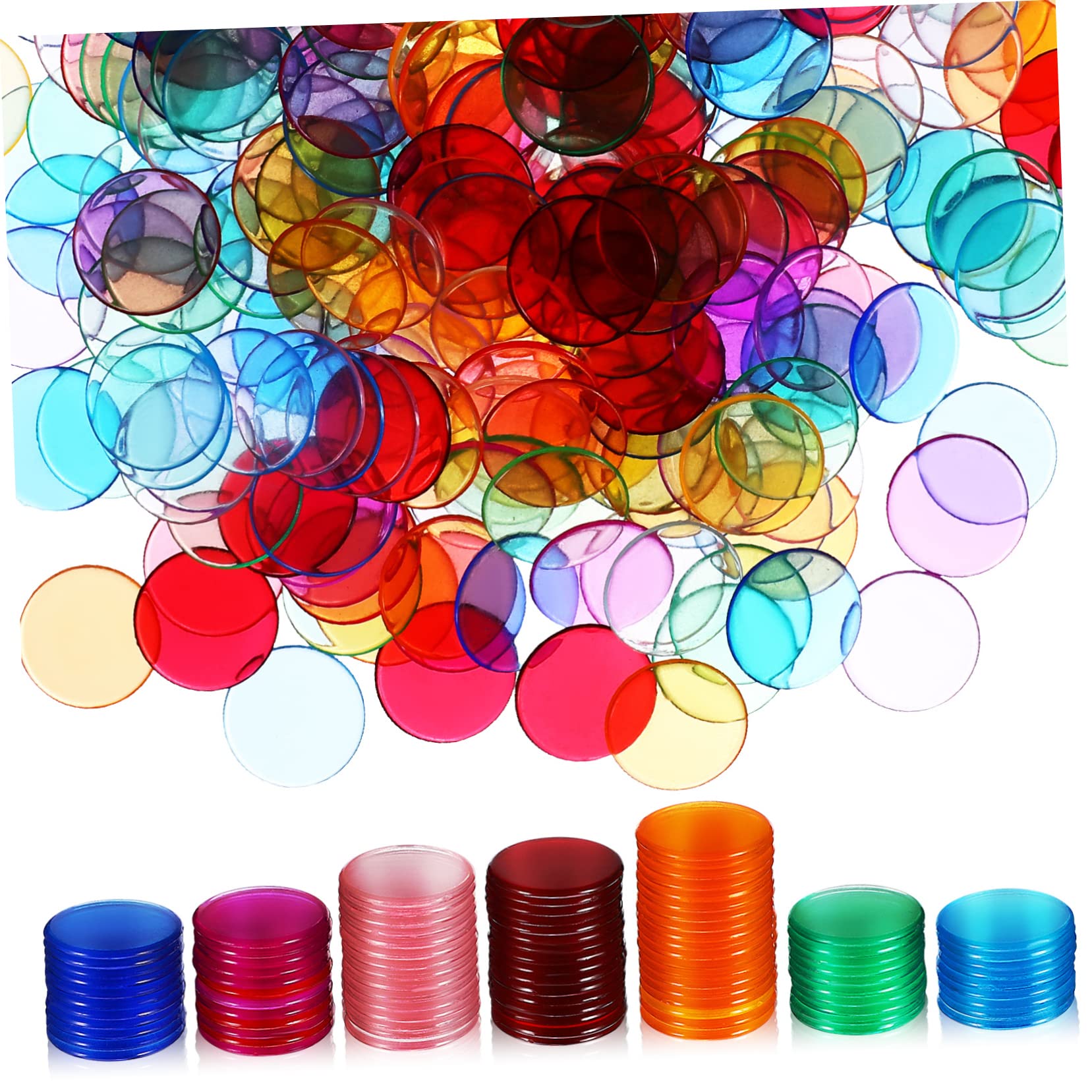 HANABASS 300Pcs Transparent Color Bingo Chips Round Counting Markers for Bingo Games Classroom Activities and Carnival Parties Bingo Game Supplies and Markers