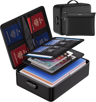 ENGPOW Fireproof Document Bag with Lock,File Organizer Set with Zipper Money Case,5 Layers Protection Fireproof Safe Storage for Important Documents,Passport,Laptop,14.2"*10.6"*4",Soft Case