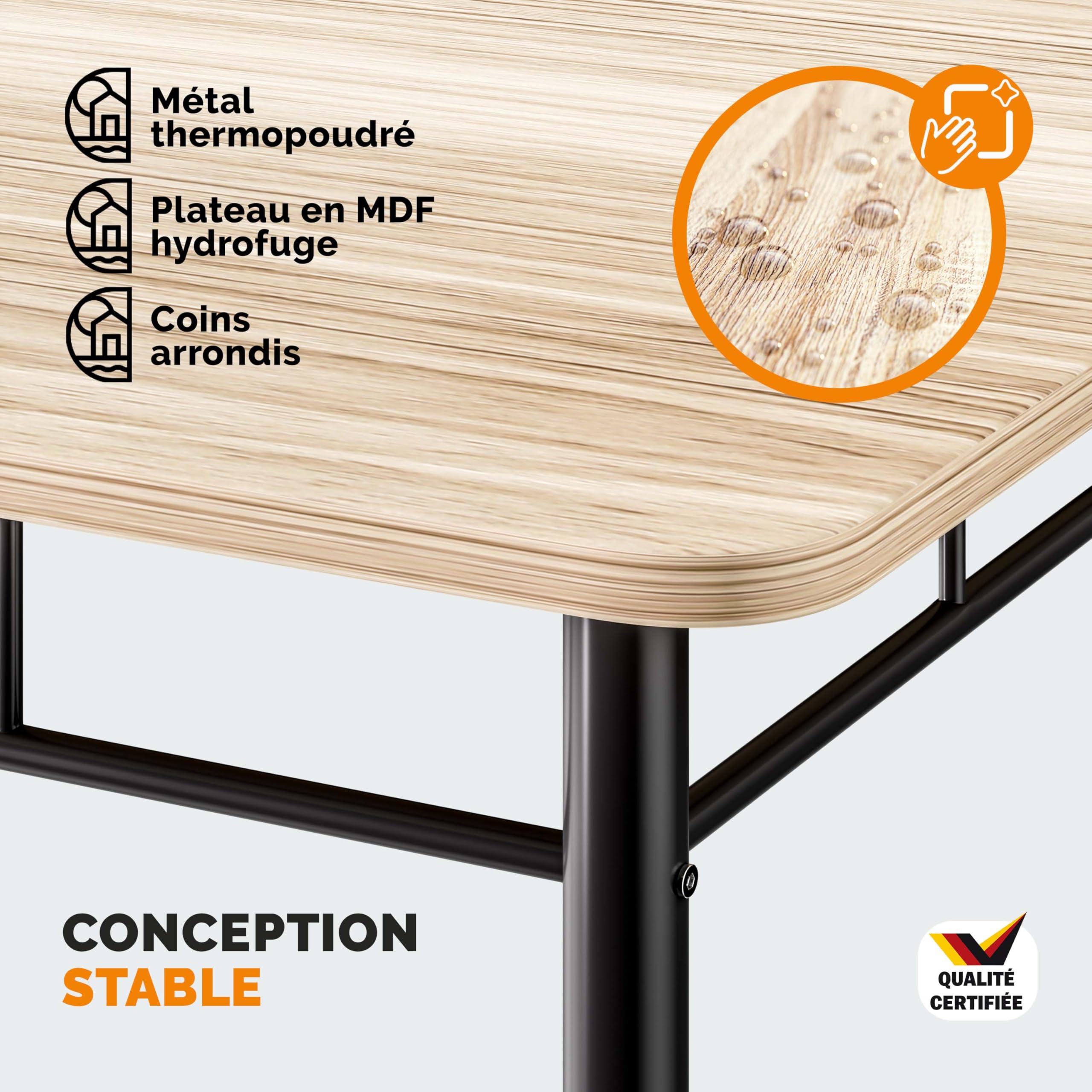 Casaria® Ensemble Leo Table avec 4 chaises chêne Clair MDF métal laqué Ensemble 5 pièces pour Salle à Manger Cuisine
