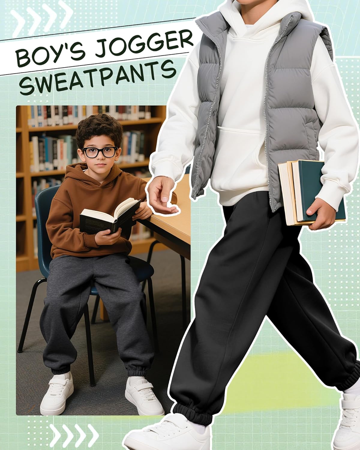 3 Pack Boy's Jogger Sweatpants, Active Athletic Casual Pants Workout Kids Clothes with Pocket and Drawstring - Image 2