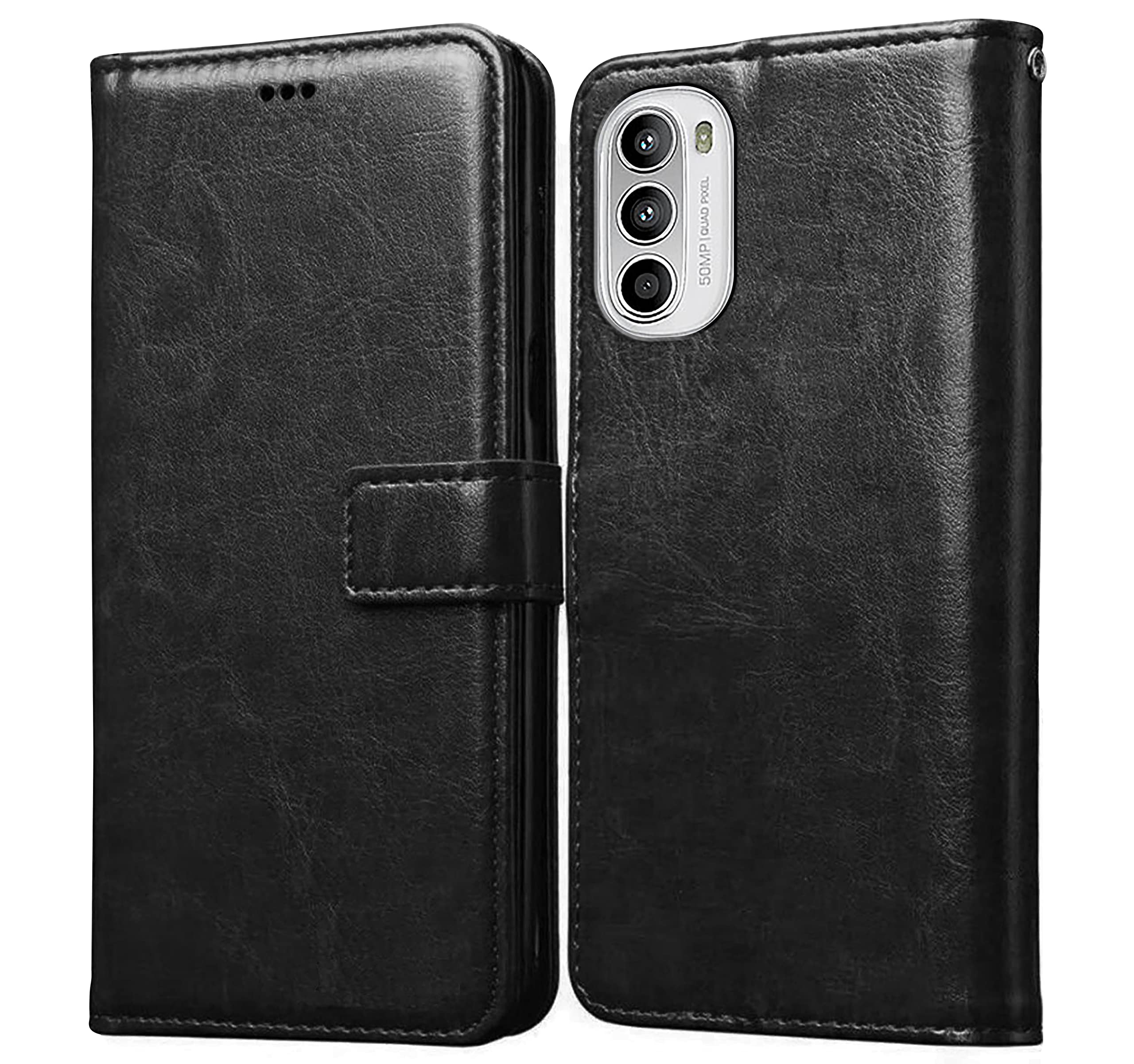 Amazon Brand- Solimo Flip Leather Mobile Cover (Soft & Flexible Back case) for Motorola Moto G52 4G (Black) (B0B6GHYQ6K) Amazon Price History, Amazon Price Tracker