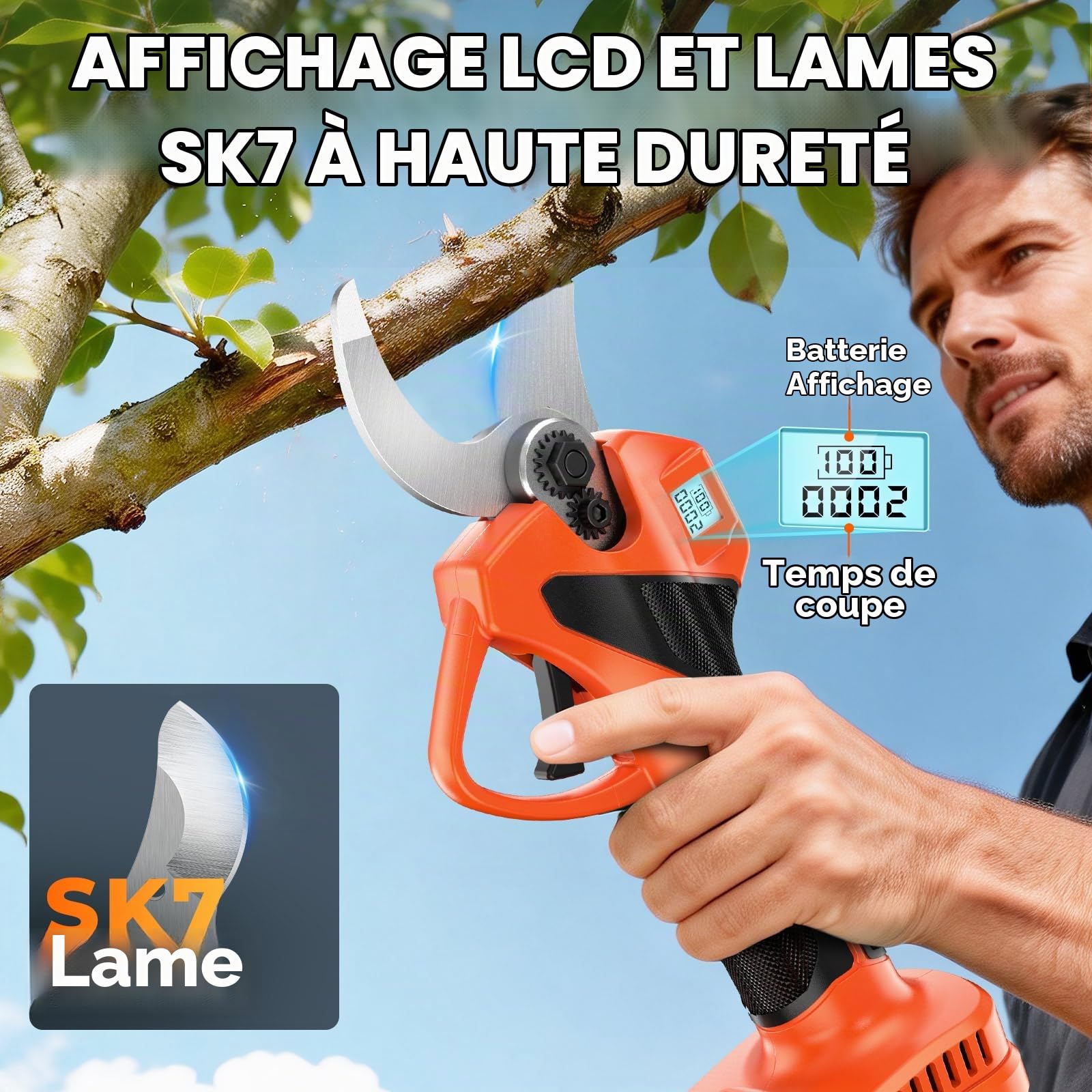 Secateur Electrique Sans Fil,Léger & Portable Secateur à Batterie,Max 33 mm