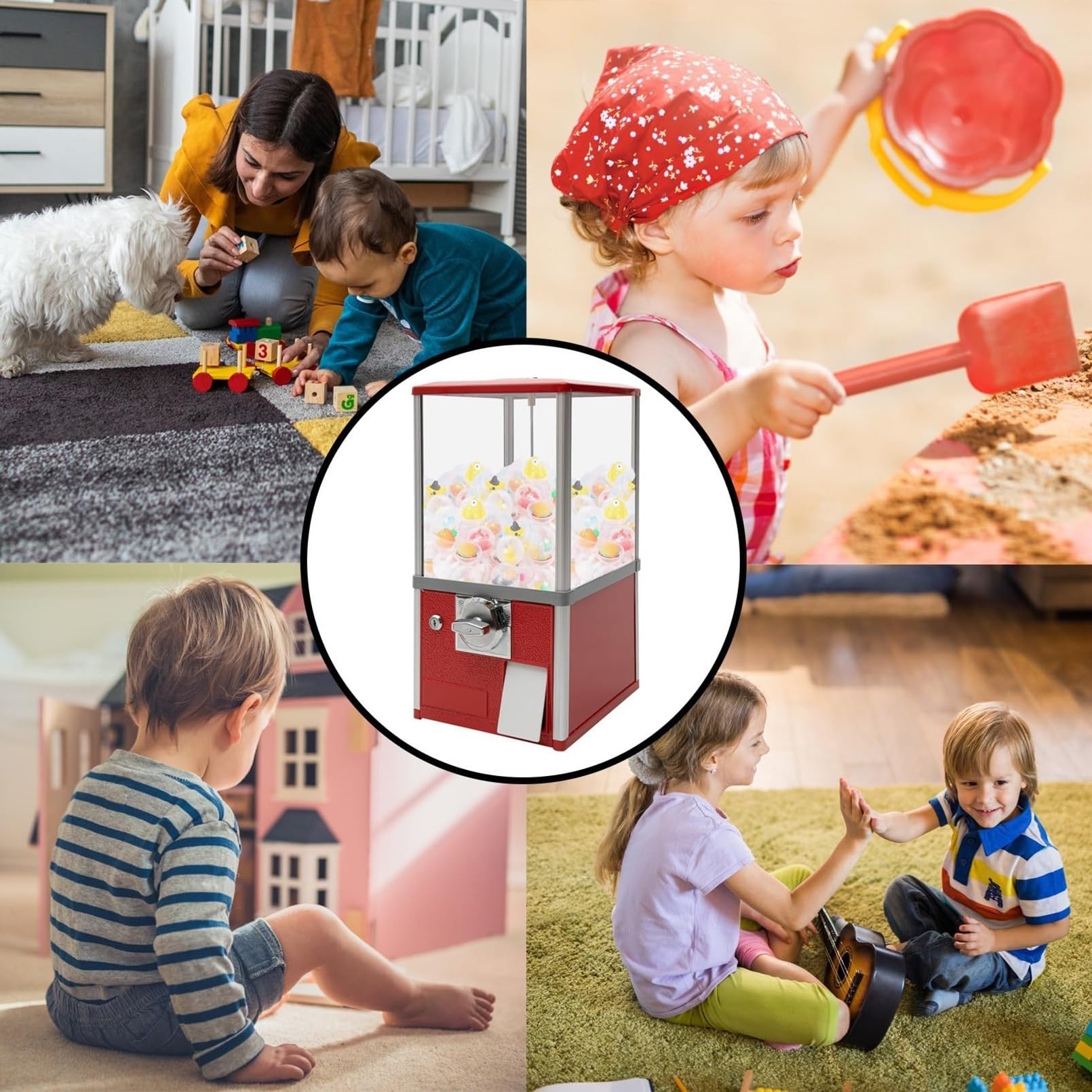 Verkaufsautomat mit Münzeinwurf,Großer Bonbon und Kaugummiautomat,Münzbetriebener Süßigkeitenautomat,Automatischer Kapsel Automat für Einzelhandelsgeschäfte,für Kapselspielzeug mit 4,5-5,5cm(Red,1 EUR