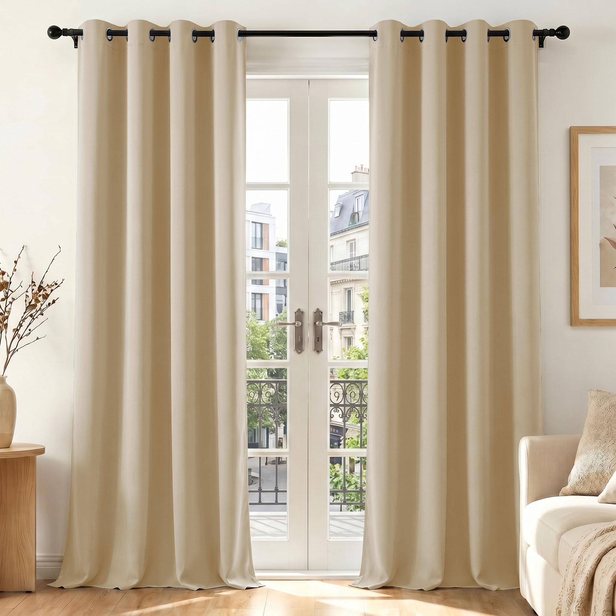 Deconovo Tende Oscuranti per Interni con Occhielli, 2 Pannelli 140x350 cm, Tende Termiche Isolanti per Camera da Letto e Soggiorno, Drappeggio Morbido ed Elegante, Beige Sabbia