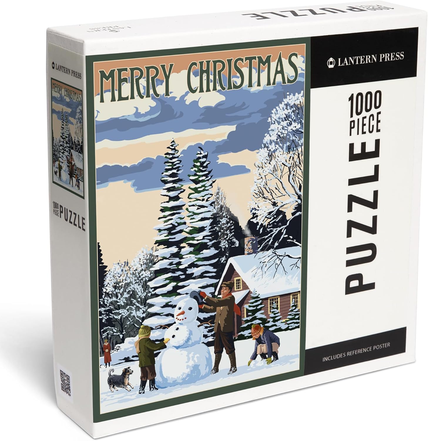 Lantern Press Merry Christmas, Snowman Scene 1000 Piece Jigsaw Puzzle for Adults, Made in USA with Reference Poster