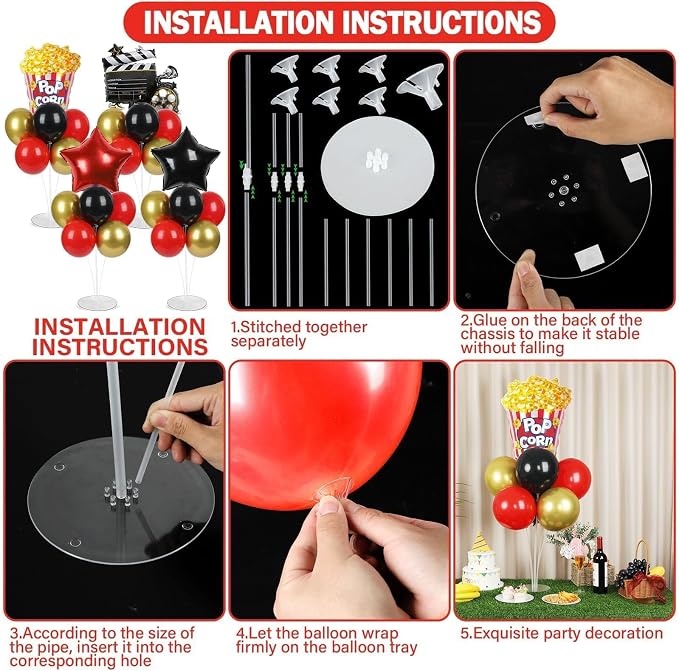 Kit de 4 sets porta globos temática película para fiesta miniatura 4