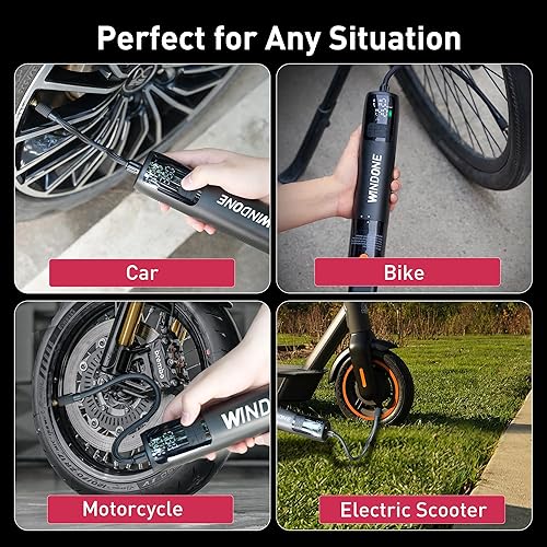 Miniatura 9 de Windone Aspiradora para automóvil, limpiador 2 en 1 de 12000 Pa e inflador de neumáticos de 150 PSI, motor sin escobillas de 60 W, aspiradora de