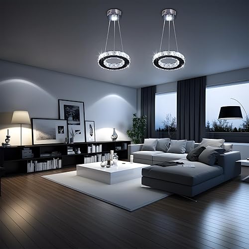 Miniatura 8 de Candelabros de cristal modernos con iluminación colgante LED, anillo redondo, cromado, montaje empotrado, lámpara de techo, mini candelabros para