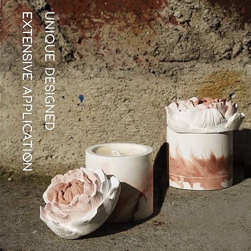 Miniatura 4 de Concrete Plaster Molds for Candle Jar - Silicone Concrete Candle Jar Mold with Large Peony Flower Candle Resin Molds for Lids Candle Vessels Cement