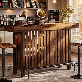 Tribesigns Bar Table with Footrest, 63 Inches Modern Home Bar Unit with 2-Tier Storage, 42" H Counter Height Pub Table for Kitchen Island, Living Room, Dining Room (Rustic Brown)