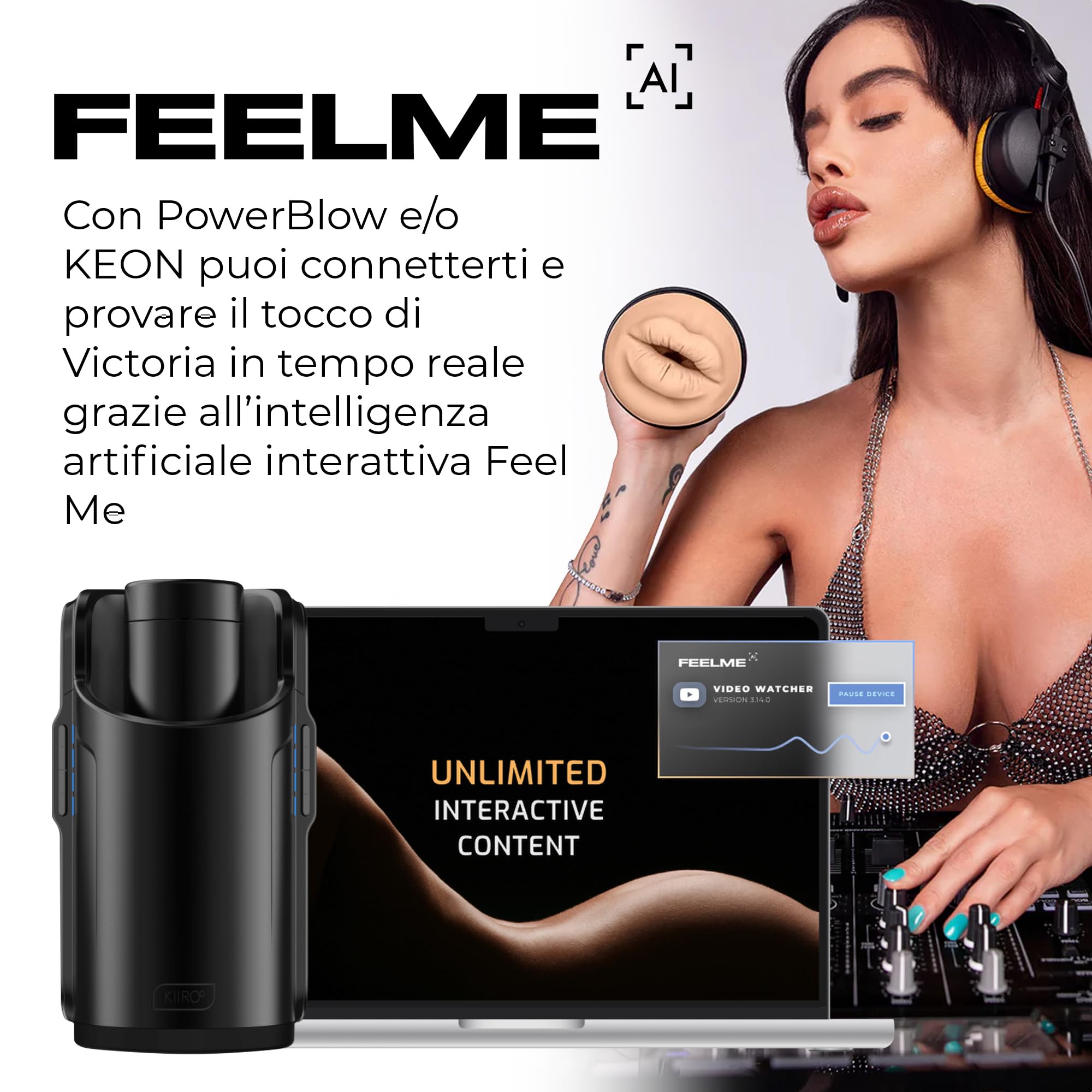 KIIROO Victoria Mouth – FeelStar Masturbatore Uomo, Modellato da Parti del Corpo Reali – Morbido, Simile alla Pelle – Ottimizzato per Keon e PowerBlow