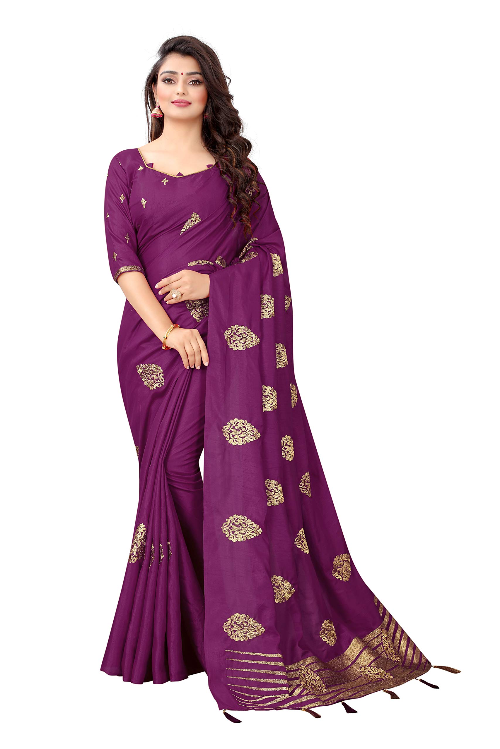 Amiga Fashion Women's Silk Embroidered Saree With Blouse Piece(Wine)