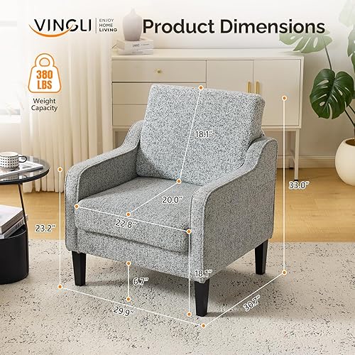 Miniatura 148 de VINGLI Silla decorativa moderna de mediados de siglo, sillas decorativas de tela beige para sala de estar, sillón tapizado, sofá con brazos