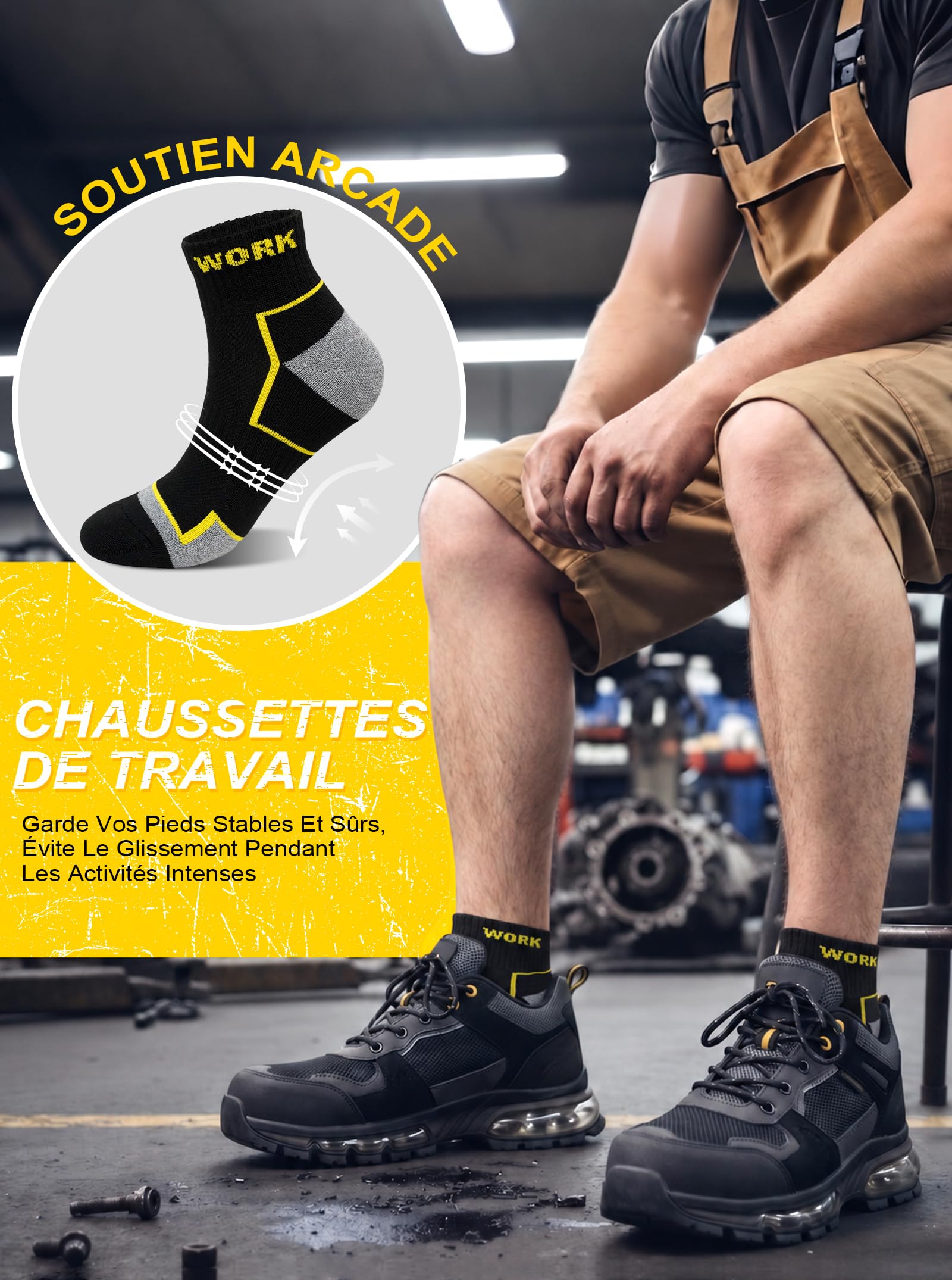 Chaussettes Travail Homme Femme: Chaussettes Anti Ampoule Respirantes Renforcées Talon & Pointe Sans Couture Rembourrées Avec Semelle Acolchonée Pour Chaussure de Sécurité Construction Sport