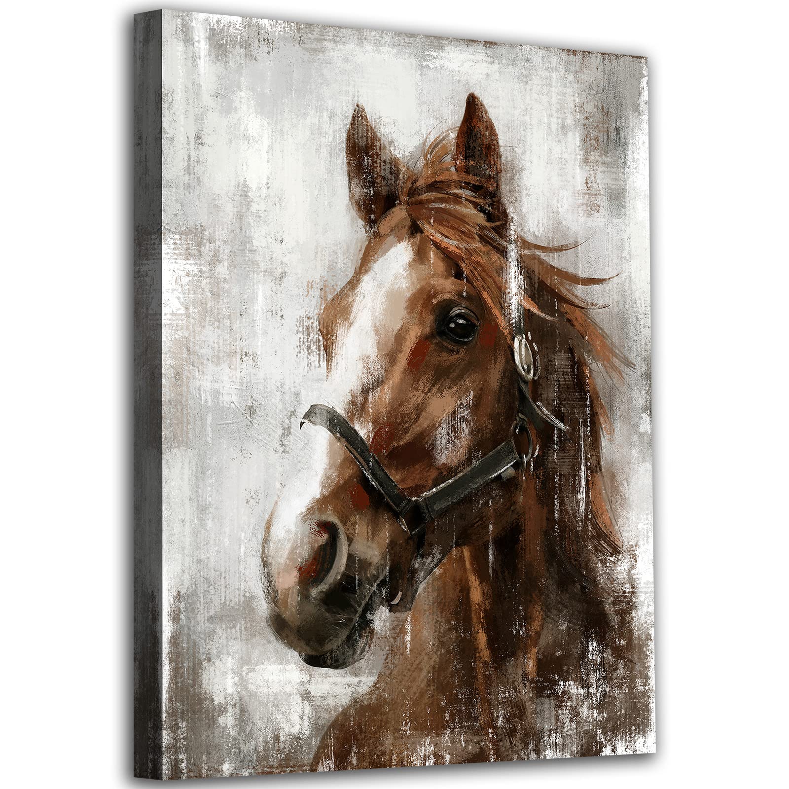 NINEASO Horse Canvas Wall Art Horse Portrait Pictures Wall Decor Farmhouse Brown Canvas Painting Rustic Canvas Prints Artwork for Living Room Bedroom Office Home Wall Decoration 20" x 28"