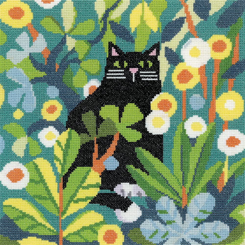 Heritage Crafts Black Cat Cross Stitch Kit by Karen Carter (Aida)