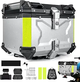 Baú Traseiro Moto Alumínio 45 Litros con Suporte Universal E Base Impermeável, Case Maletero De Aluminio Para Moto, Reforçado Seguro Bagageiro Universal Top Case (Prata)