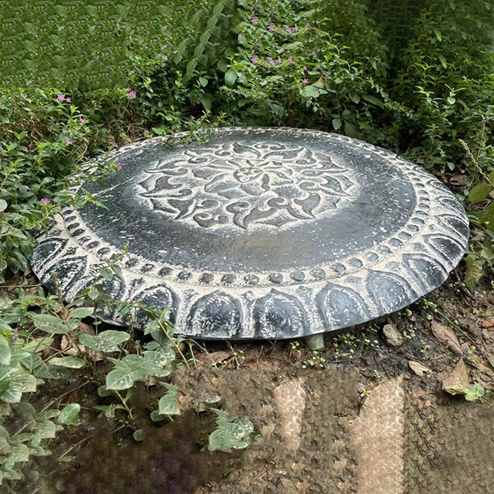 Tapa Arqueta Decorativas de Jardín, Arqueta Jardin Decorativas, Cubierta de Alcantarillado Antideslizantes de Loto de Arenisca para Patios y Jardines(Gray)