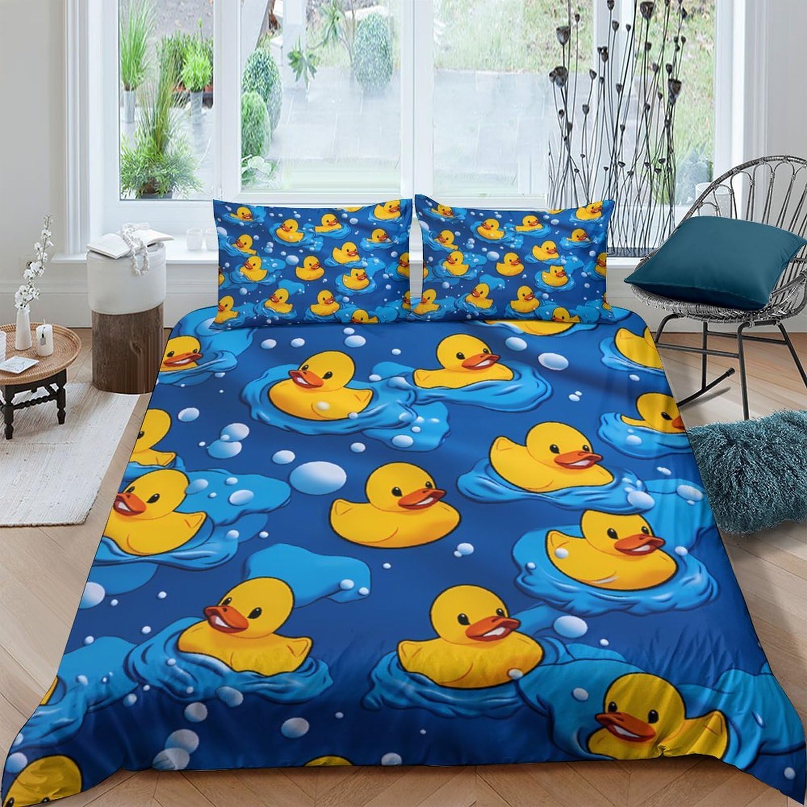Ctjqhvkz Style-7 3D Printed Rubber Duck Fitted Sheet Microfiber Anti-Slip Blue Water Bed Cover For Bedroom Guest Room Decor Single（135X200cm）