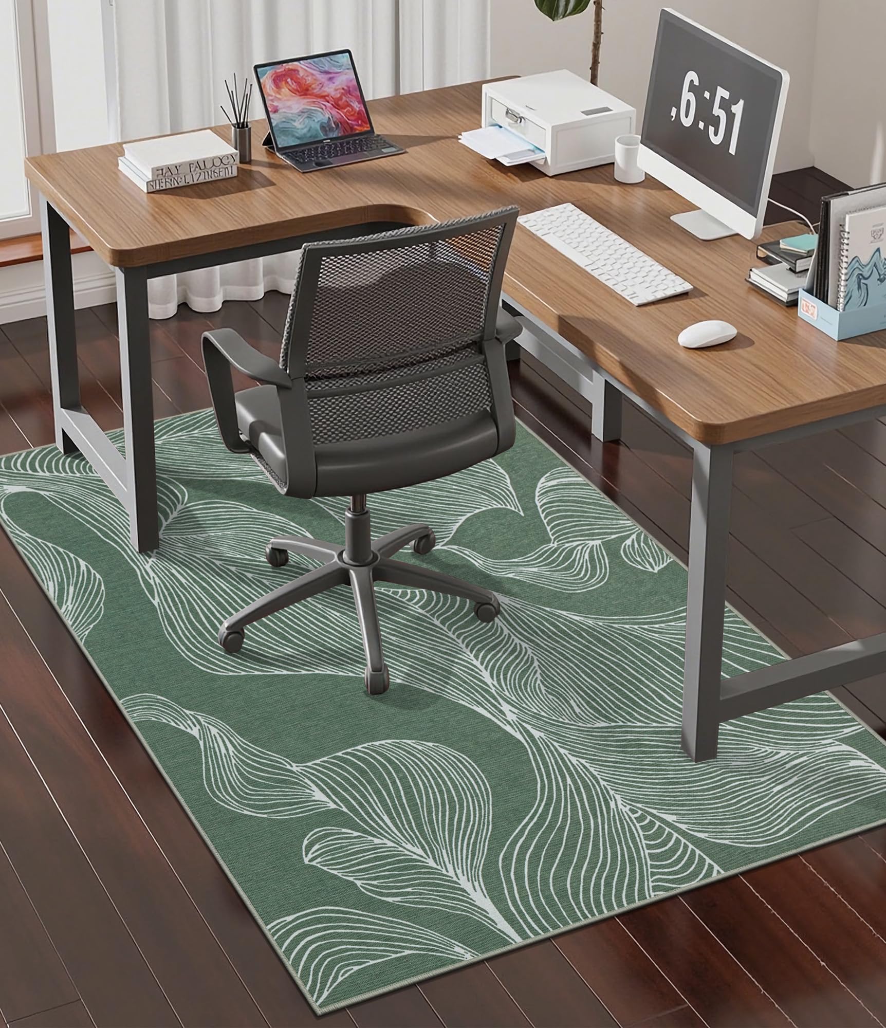 chakme Office Chair Mat for Hardwood Floor, 48"x36" Easy Glide Computer Desk Mat Protector for Rolling Chair Under Desk Rug Nonslip Backing, Machine Wash, (Leaf)