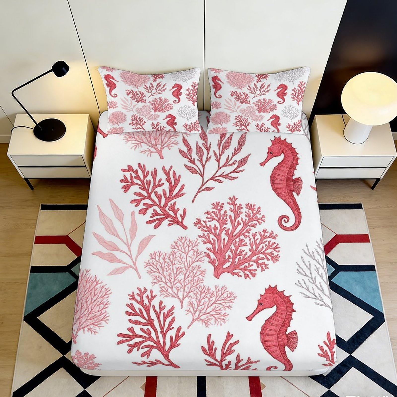 Pnayamiorkfel Style-3 3D Printed Coral Reef Fitted Sheet Microfiber Soft Seahorse Mattress Cover For Bedroom Dorm Easy Care Decor 90X200x25cm
