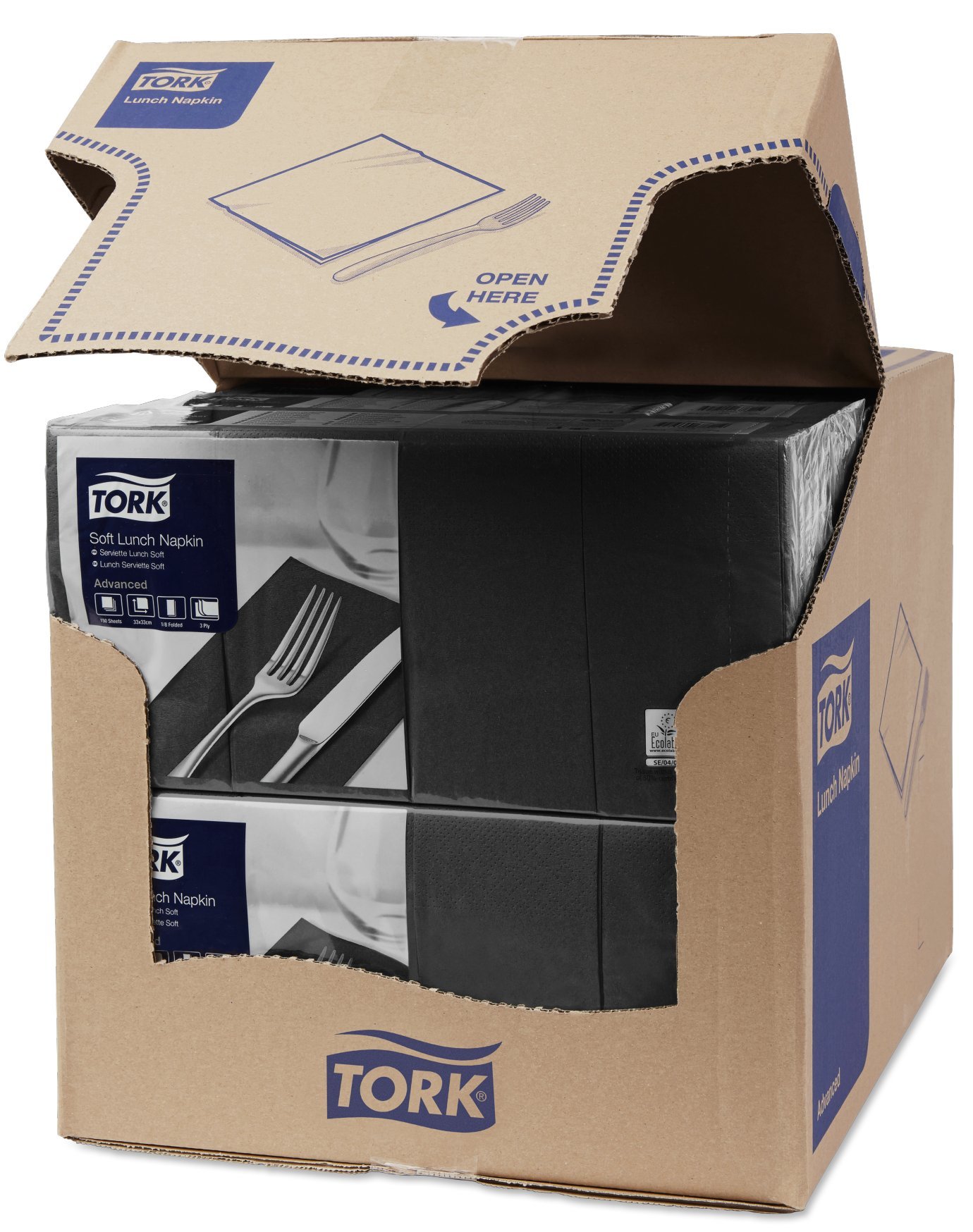 Tork 477881 Soft Lunch/Servilletas para almuerzo de tres capas/plegado americano 1/8 / color negro / 10 paquetes x 150 unidades (1500 servilletas) / 33 x 32,6 cm/Advanced