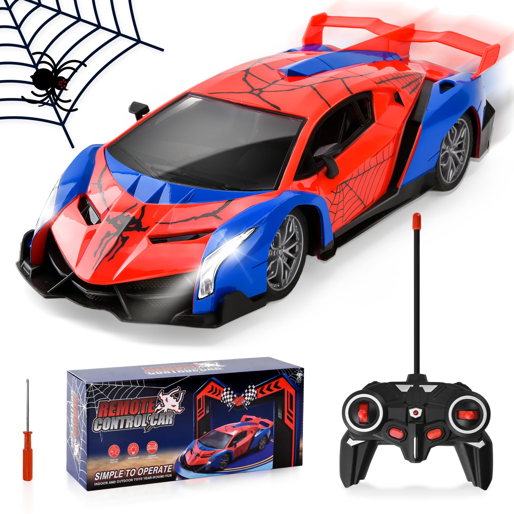 DAOUZL 1:18 Spider RC Auto – Ferngesteuertes Drift-Auto Mit 2,4 GHz, LED-Lichtern & Fernbedienung | Spielzeug Für Kinder Ab 3 Jahren