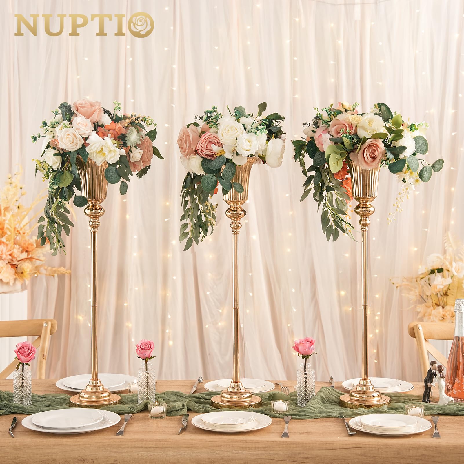 2 Piezas 77.5cm de Altura, Jarrón de Centro de Mesa de Metal, Jarrón de Trompeta Metal, Guía de Carretera para el Evento de la Cena de la Fiesta de Bodas, Fiesta de Aniversario, Decoración del Hogar | Oro, para soporte de flores, boda, Navidad, cumpleaños