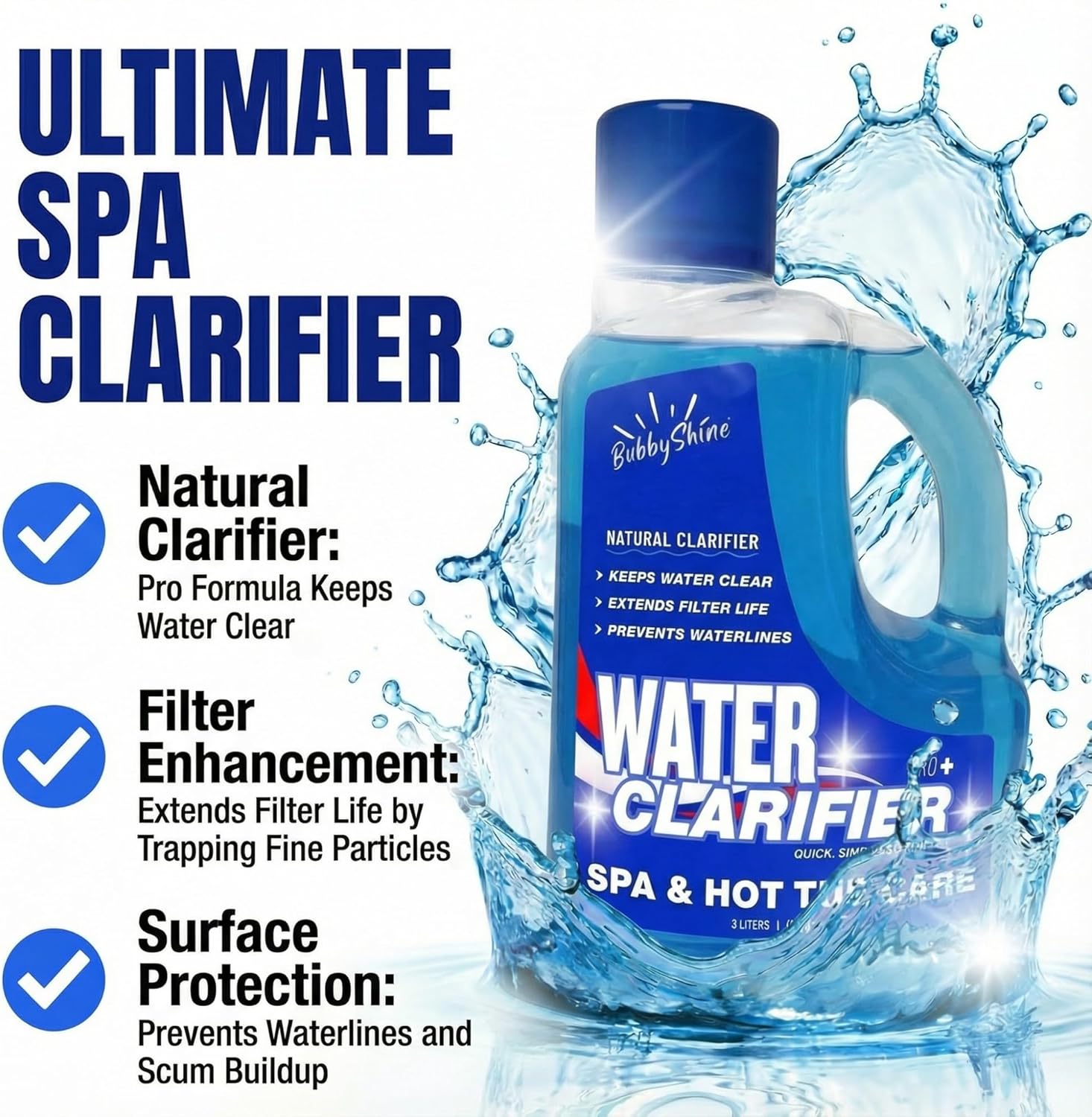 3-in-1 Hot Tub Water Clarifier – 3 L (101.5 fl oz) – Hot Tub Chemicals, pH Neutral Formula, Chlorine/Bromine/Salt Compatible, Extends Filter Life + Waterline Control