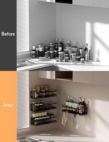 Miniatura 6 de Estante de especias de pared con ganchos, organizador de especias para almacenamiento de gabinetes, estante colgante de pared, organizador de
