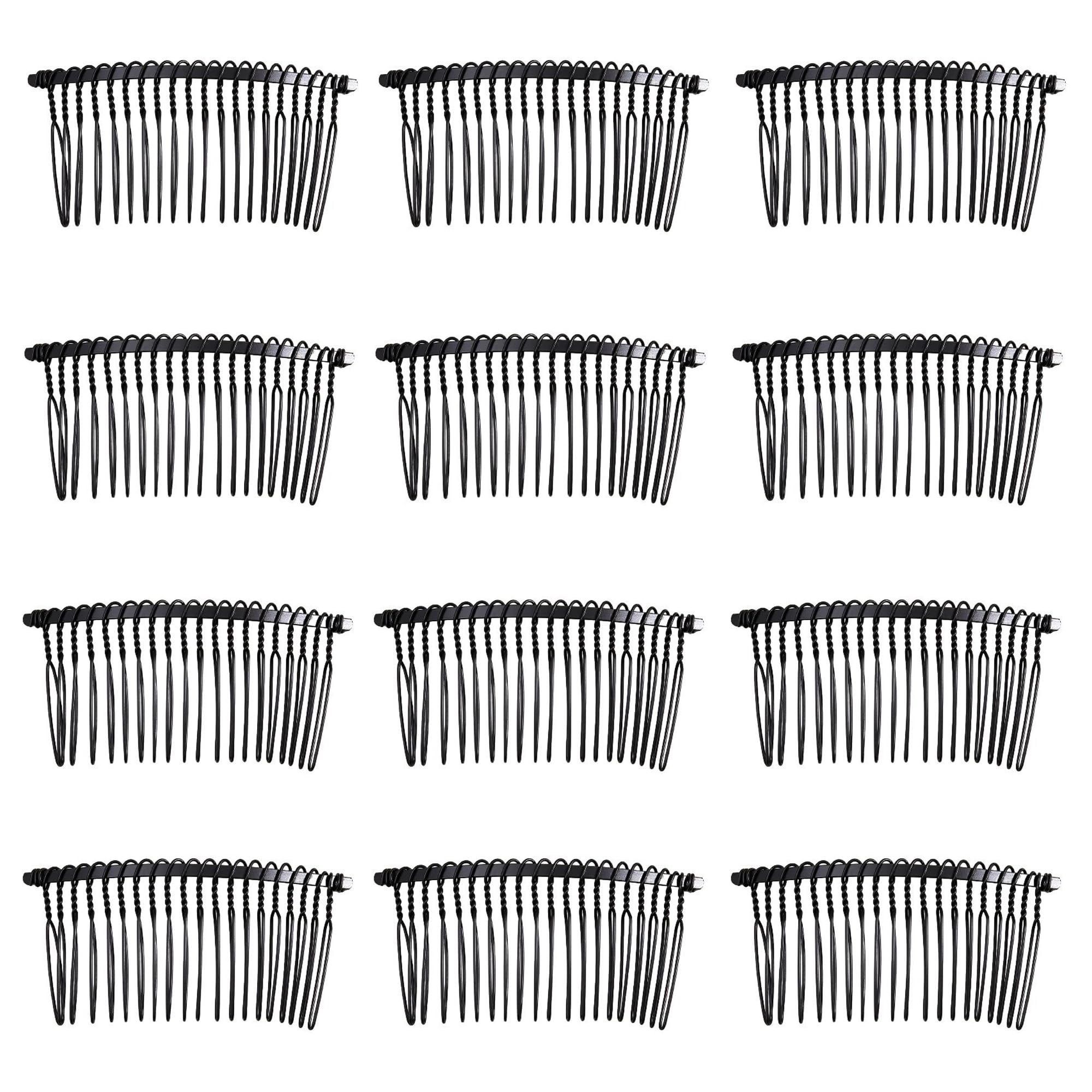 XCSJ Pack of 12 Veil Combs DIY Metal Bridal Wedding Comb Wedding Veil Side Comb Veil Hair Accessories Metal Hair Comb for Women Bridal Jewellery (Black