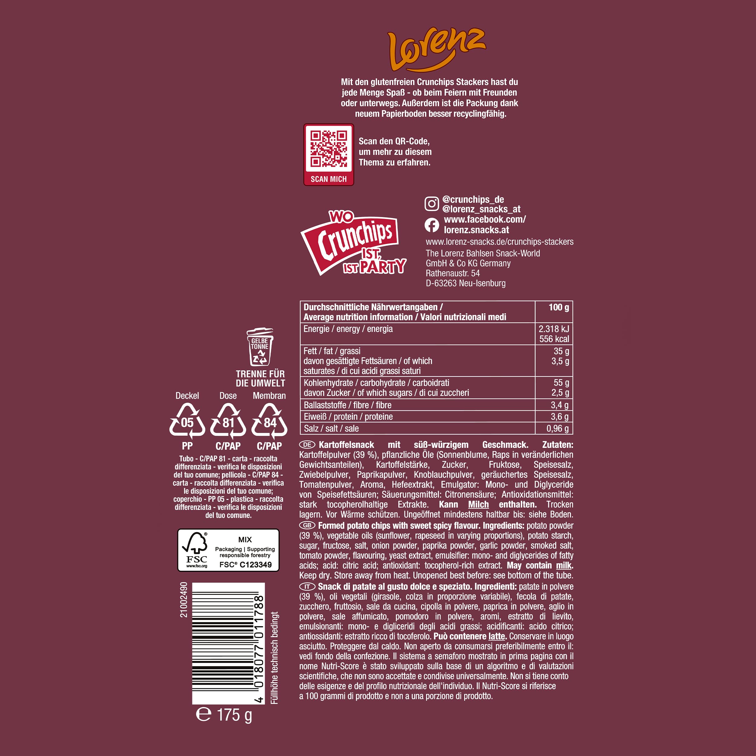 LORENZ | Crunchips Stackers Western Style | 10 x 175 g | vegan