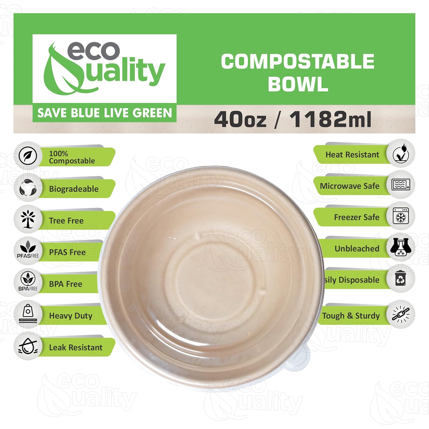 200 Count - EcoQuality 40oz Round Disposable Bowls with Dome Lids Natural Sugarcane Bagasse Bamboo Fibers Sturdy Compostable Eco Friendly Environmental Paper Plastic Bowl Alternative Tree Free