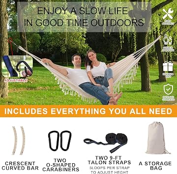 أرجوحة معلقة بأرجوحة مزدوجة بحد أقصى 500 رطل Macrame لحديقة الفناء الخارجي الداخلية ( Beige )