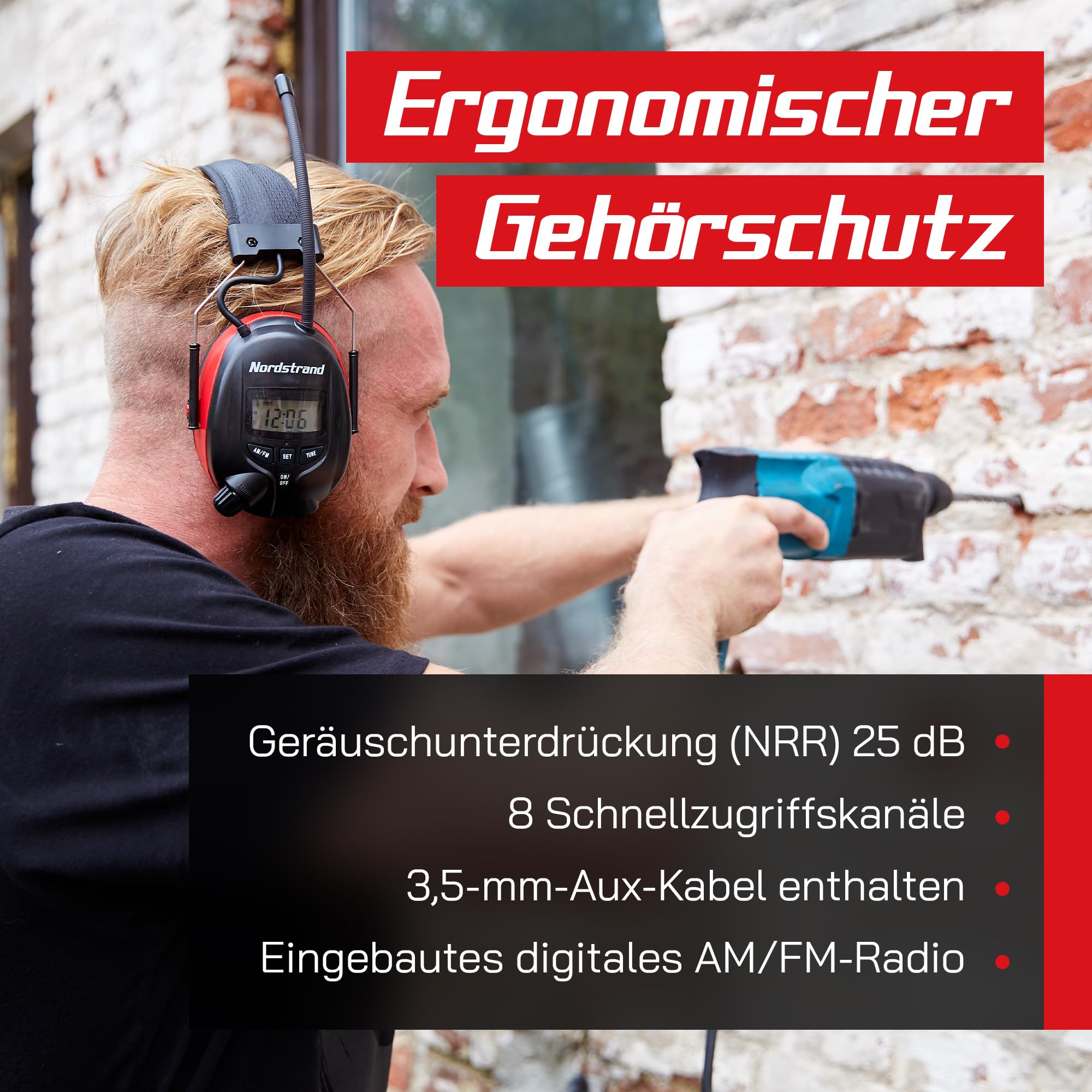 Gehörschutz Ohrenschützer mit AM FM Radio - Lärmschutz Kopfhörer für Garten, Arbeit, Motorrad, Baustellen - Kapselgehörschutz mit Lärmreduzierung NRR 25dB - Elektronischer Musik Hörschutz Ohrschützer