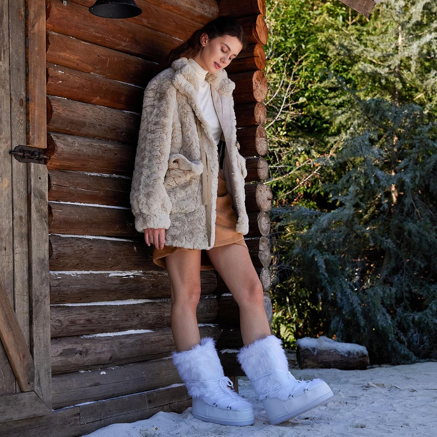 Women's Faux Fur Boots Furry Snow Boots for Women Mid Calf Winter Boot Black White Fluffy Boot Fuzzy Shoes - Image 5