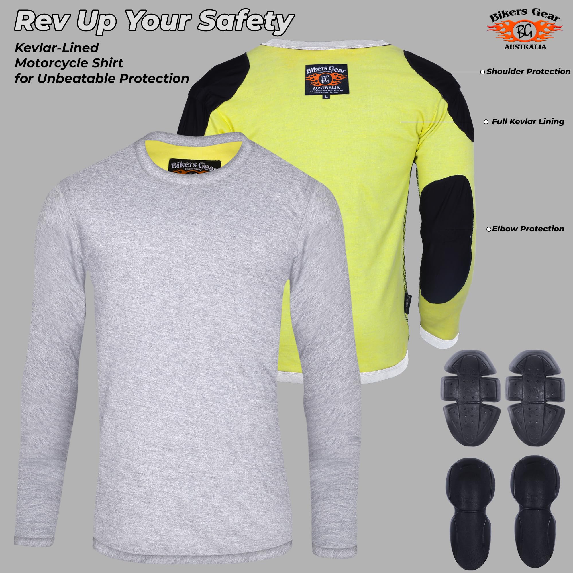 Bikers Gear, maglietta da moto in kevlar – camicia protettiva da moto blindata pesante GSM Dupont™ Kevlar® aramide con protezione CE