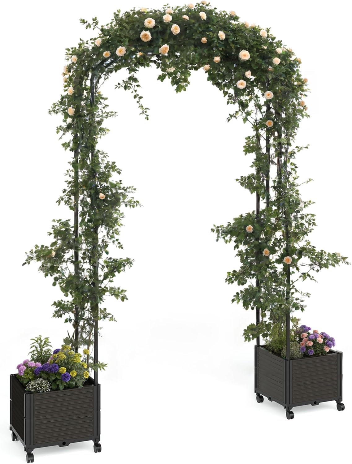 Span 70.9 in Garden Arch Trellis for Climbing Plants, Metal Wedding Arch Flowers Frame Backdrop Stand,Balloon Decor Garden Arch Arbor for Wedding Garden Party Plant Support Flower，Raised Planter Box
