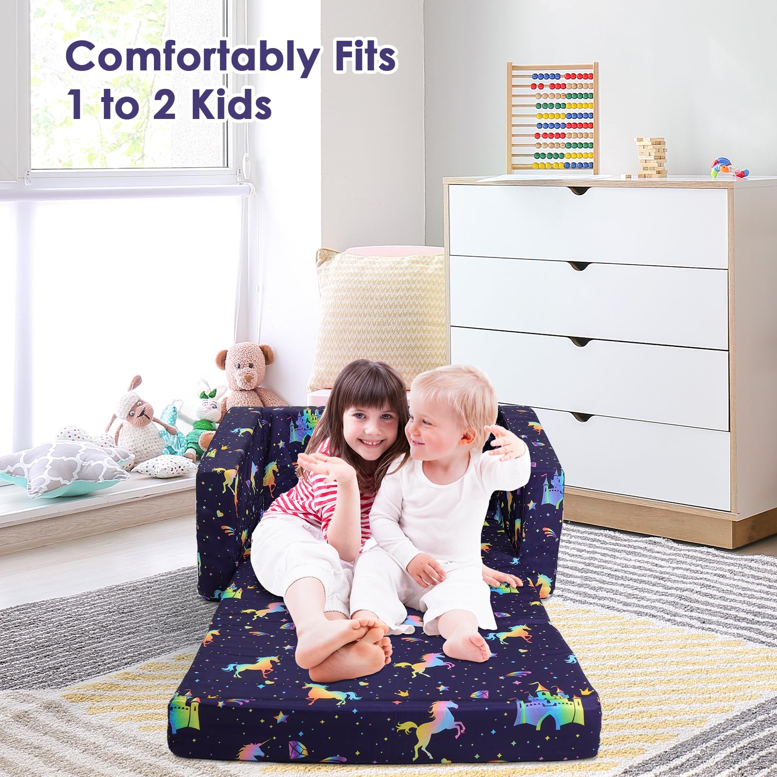 Canapé Pliant Enfant 2 En 1 - Fauteuil Et Lit Décoration Fusée Spatiale