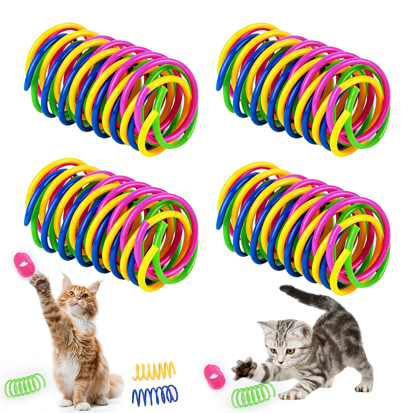 80 Pièces Printemps Coloré Ressort Chat, Ressort Jouet avec Plumes en Spirale, Jouets pour Chats, Jouet Sautant Flexible et Transformable, Idéal pour Chatons et Chats