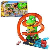 Hot Wheels City - T-Rex Battaglia Infuocata, playset stazione dei pompieri con dinosauro