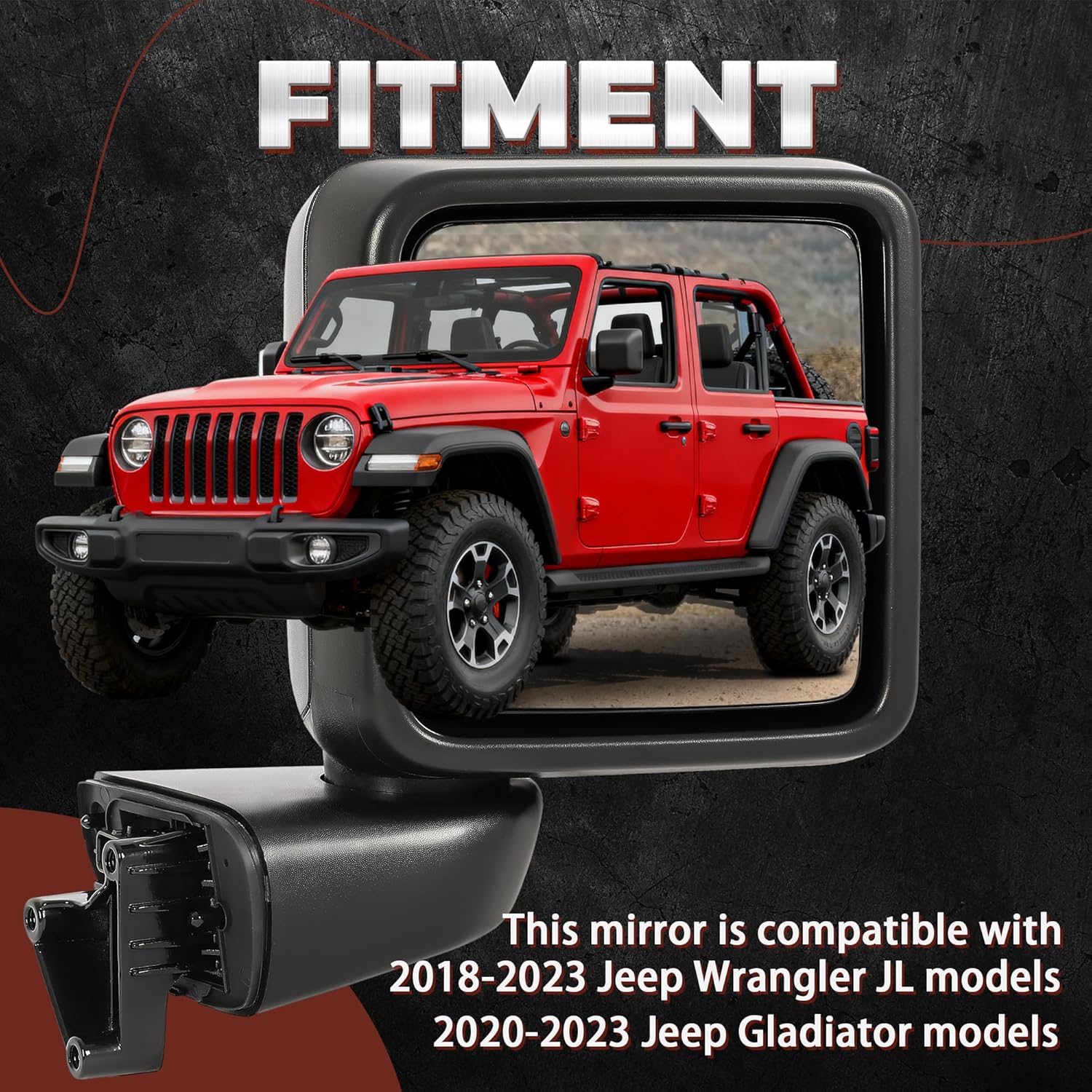 HECASA Power Mirror Compatible with 2018-2023 Jeep Wrangler JL 2020-2023 Jeep Gladiators Replacement for 68281890AE Rear View Heated Mirror- Right Side