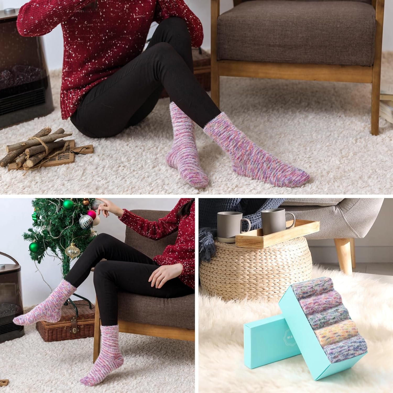 5 Pairs Fuzzy Soft Cozy Comfortable Socks for Women, Casual Sleep Comfy Socks, Perfect Warm Winter Gifts for Women - Image 5