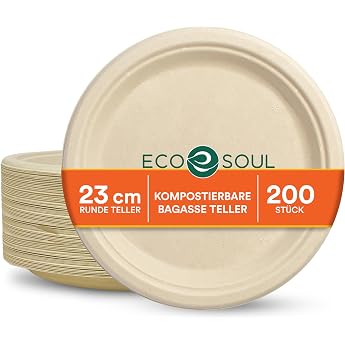 ECO SOUL Paper Plates 23 cm / 9in 9 Inch Disposable Plates Natural Pack