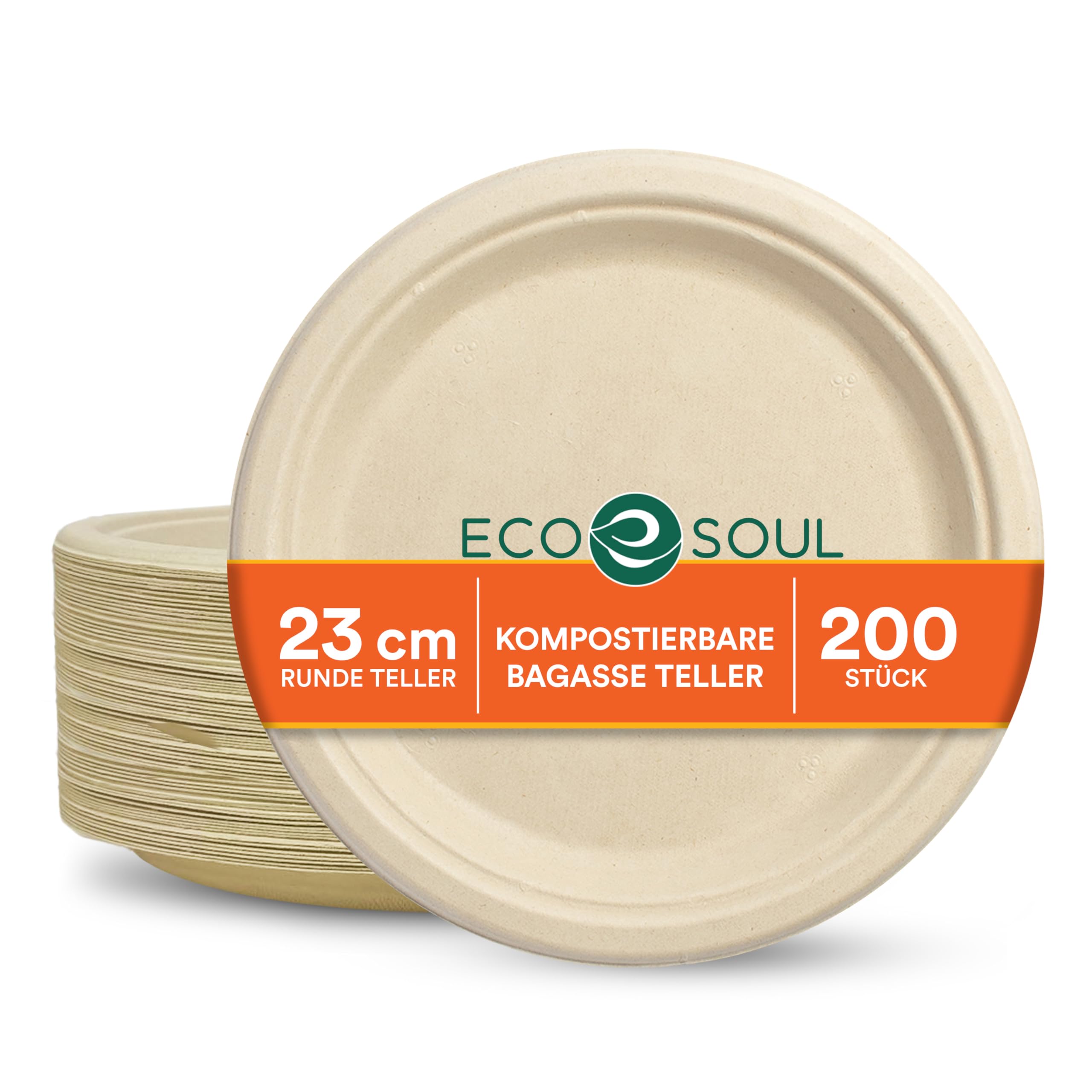 ECO SOUL Pappteller(23 cm) 9" Einwegteller, Natürlich(200-Stück)