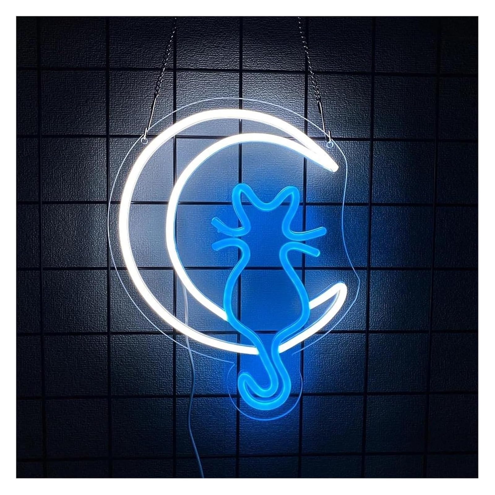 neon Light Sign Neon Signs Decor Sign in the Shape of a Moon cat