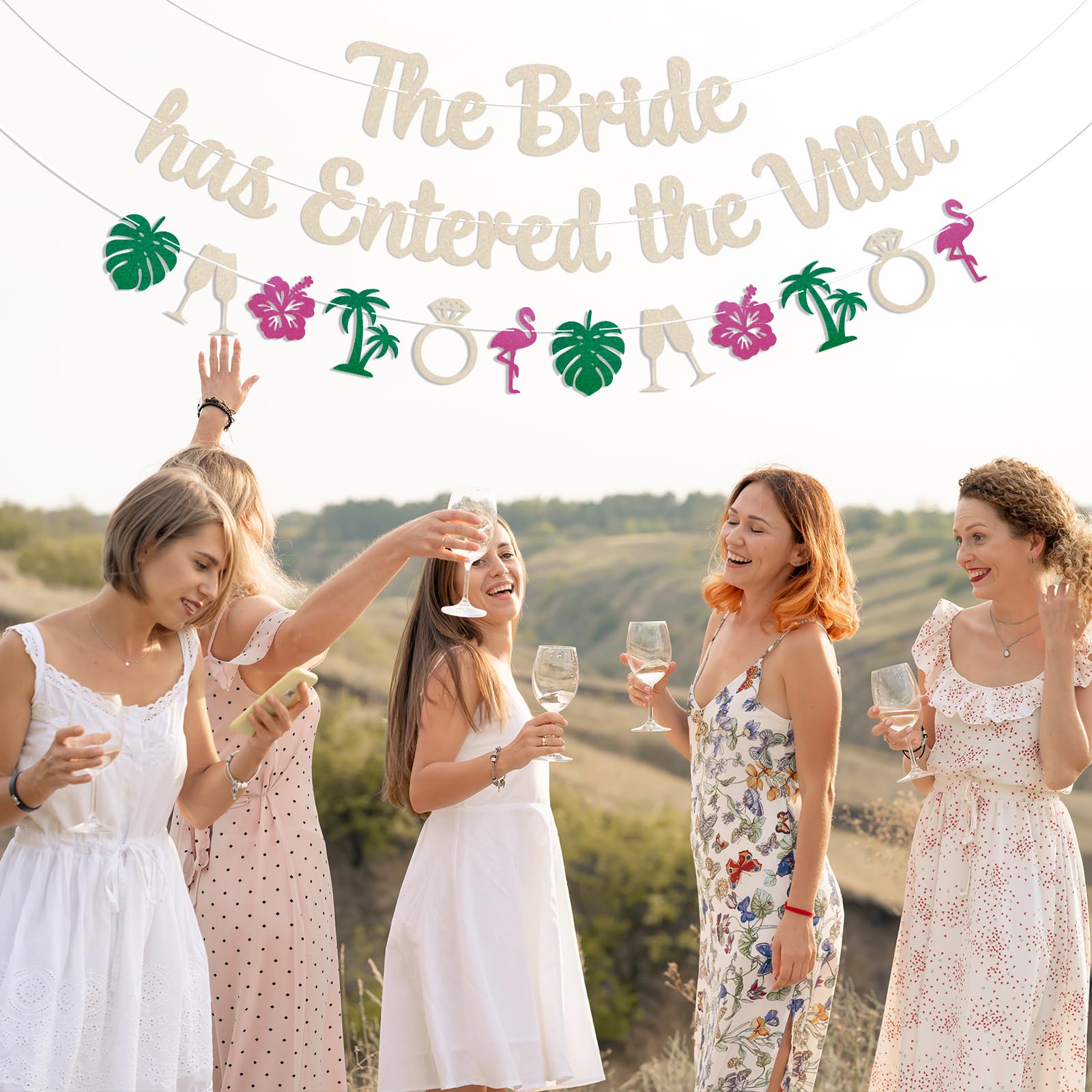 JeVenis „A Hot New Bride Has Entered The Villa“-Partydeko – Banner, Ballons & Palmenballon Für Love Island Bachelorette-Party
