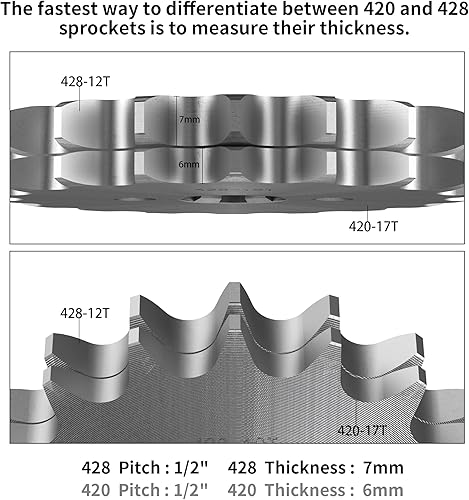 Miniatura 4 de RUTU 428 12T 0.669 in Kit de piñón de motor delantero – Compatible con motos de motocross de 50 cc, 70 cc, 110 cc, 125 cc, 140 cc y 160 cc,