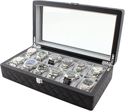 Miniatura 2 de Heiden Mónaco - Caja de almacenamiento para relojes de lujo de 12 piezas, diseño hecho a mano con costuras de diamante, capacidad para 12 relojes,